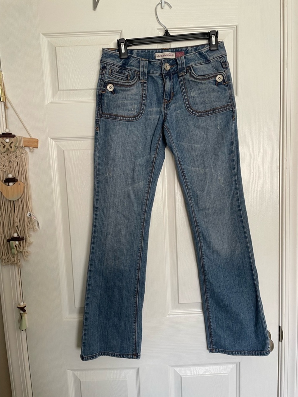 Vintage Aeropostale Women’s Medium Blue Flared Chelsea Bootcut Jeans 3/4 R